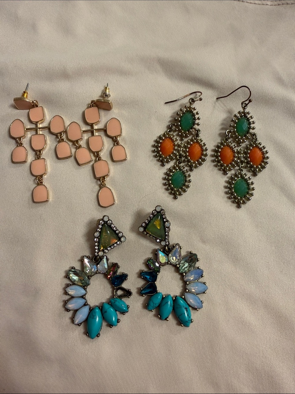 Women’s Multicolor Statement Earrings lot of 3 - Pink, Turquoise & Orange
